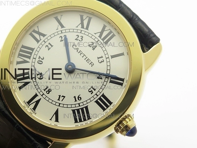 Ronde Solo de Cartier 29.5mm YG K11 1:1 Best Edition White Dial on Black Croco Leather Strap Ronda Quartz